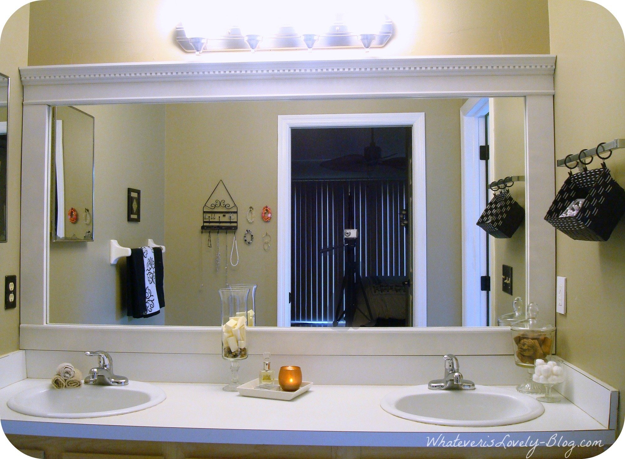 Framed Single Mirror Over Bathroom Double Vanity