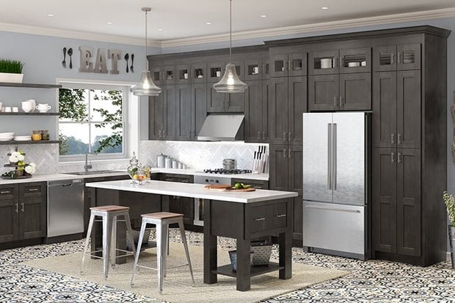 Shaker Cinder kitchen cabinets in a finished kitchen